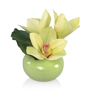 Diane James Home Green Cymbidium Faux Floral Arrangement in Porcelain Vase