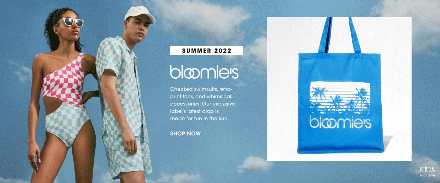 Summer twenty twenty two. Bloomies. Checked swimsuits, retro print tees, and whimsical accessories. Our exclusive labels latest drop is made for fun in the sun.