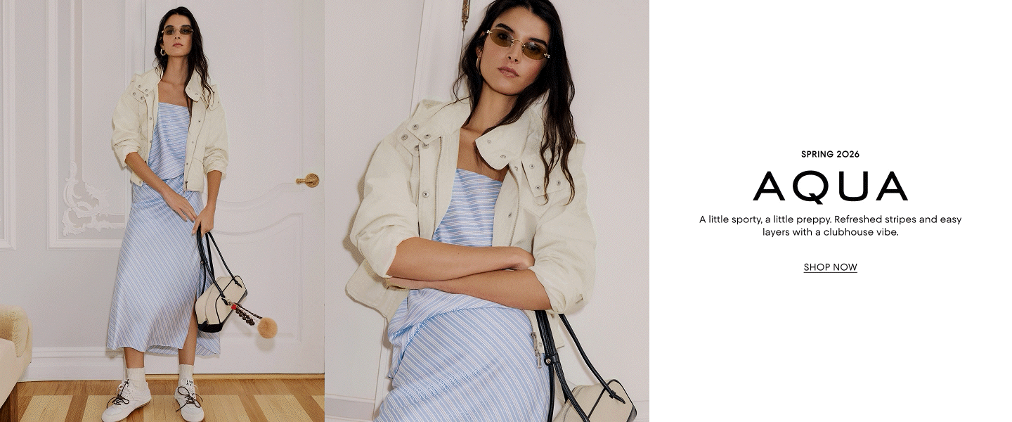 Spring 2026 Aqua. A little sporty, a little preppy. Refreshed stripes and easy layers with a clubhouse vibe.