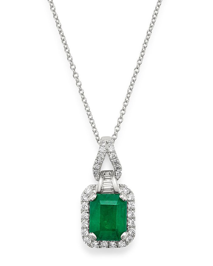 Bloomingdale's Emerald & Diamond Pendant Necklace In 14k White Gold, 18 - 100% Exclusive In Green/white