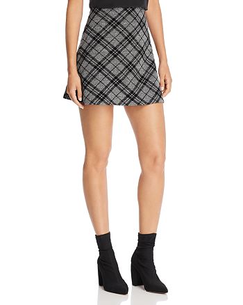 AQUA - Flocked Plaid A-Line Mini Skirt - 100% Exclusive