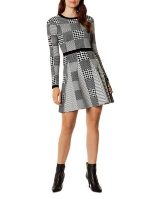 slim fit dress slacks Karen Millen Long Sleeve Knit Fit and Flare Dress – The Hangout main image 1