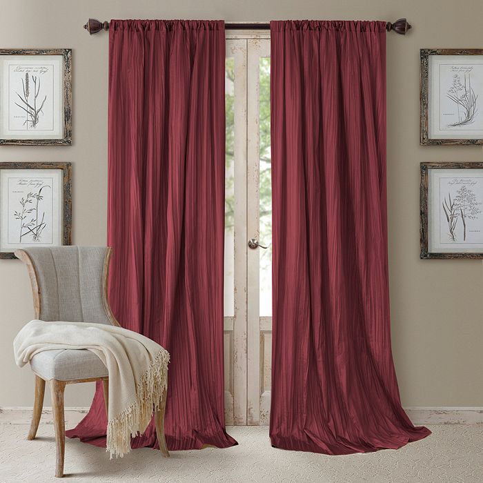 Shop Elrene Home Fashions Athena 52 X 108 Crinkled Curtain Panels, Pair With Scarf Valance In Red