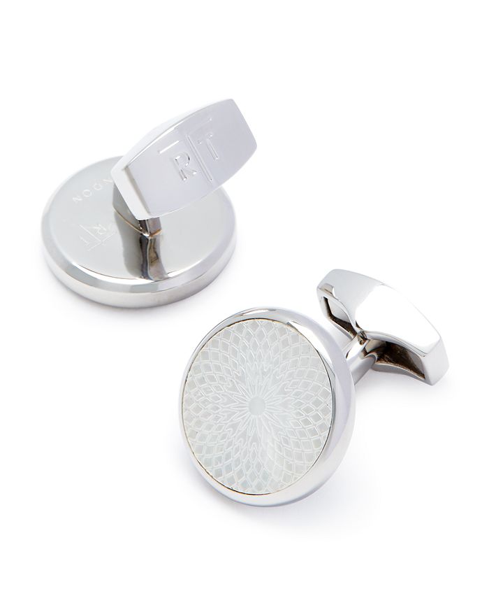 Tateossian Guilloche Mother-of-pearl Cufflinks In Stainless Steel