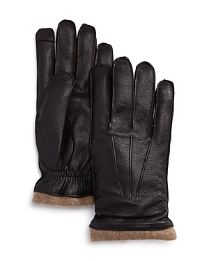 The Men's Store At Bloomingdale's Knit-cuff Leather Tech Gloves - 100% Exclusive In Dark Brown/oatmeal