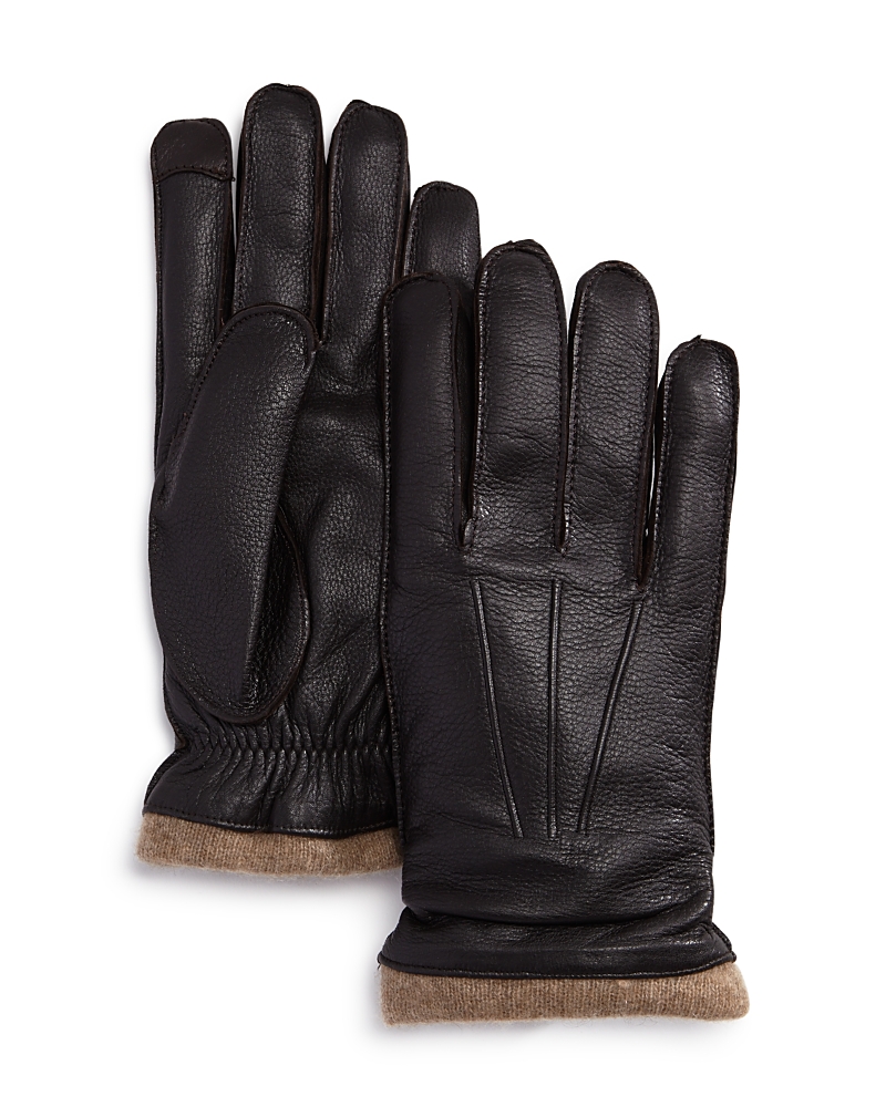 The Men's Store At Bloomingdale's Knit-cuff Leather Tech Gloves - Exclusive In Dark Brown/oatmeal