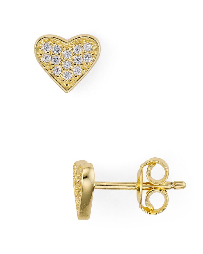 Aqua Pave Heart Stud Earrings In 18k Gold-plated Sterling Silver - 100% Exclusive