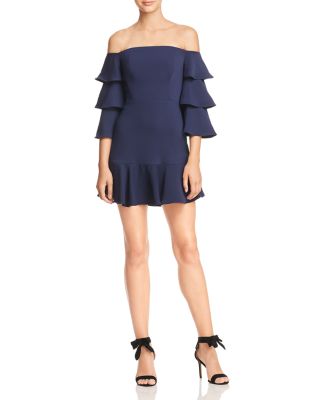 bcbgmaxazria off the shoulder dress