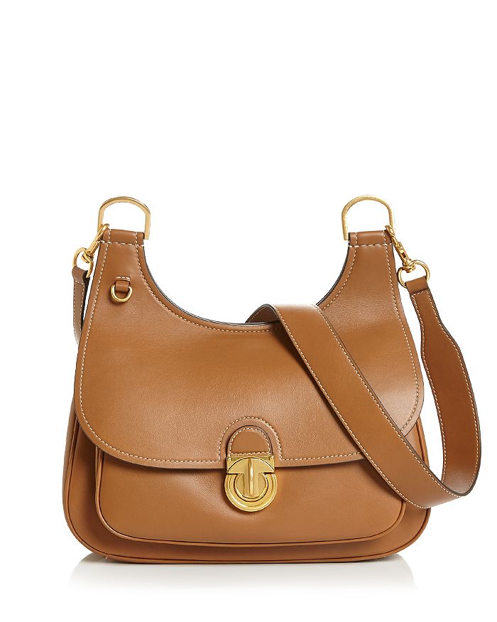 Shop Tory Burch James Medium Leather Saddle Bag In Brown/gold