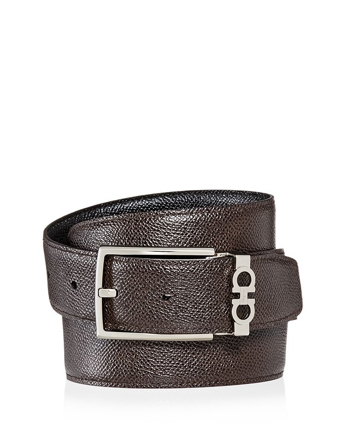 Shop Ferragamo Salvatore  Men's Gancini Keeper Reversible Leather Belt In Black/brown