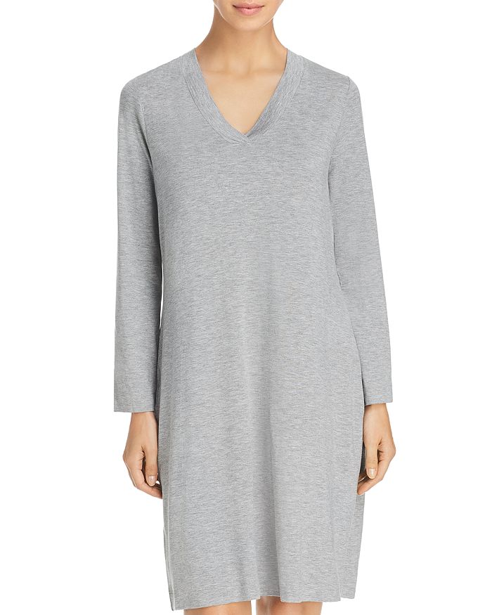 Hanro Champagne Long Sleeve Gown In Gray Melange
