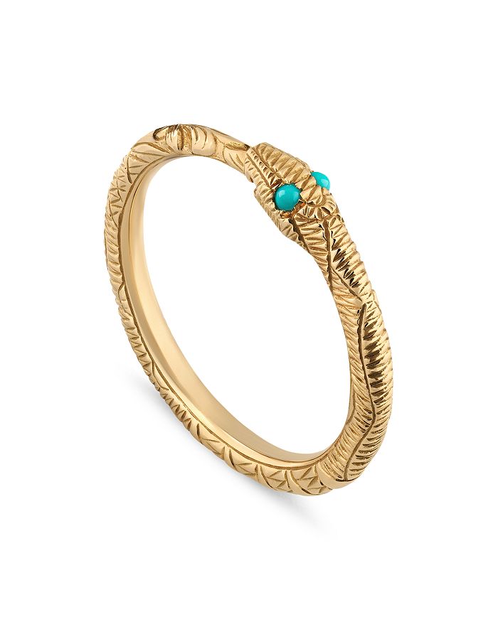 Gucci 18K Yellow & Turquoise Ouroboros Ring | Bloomingdale's