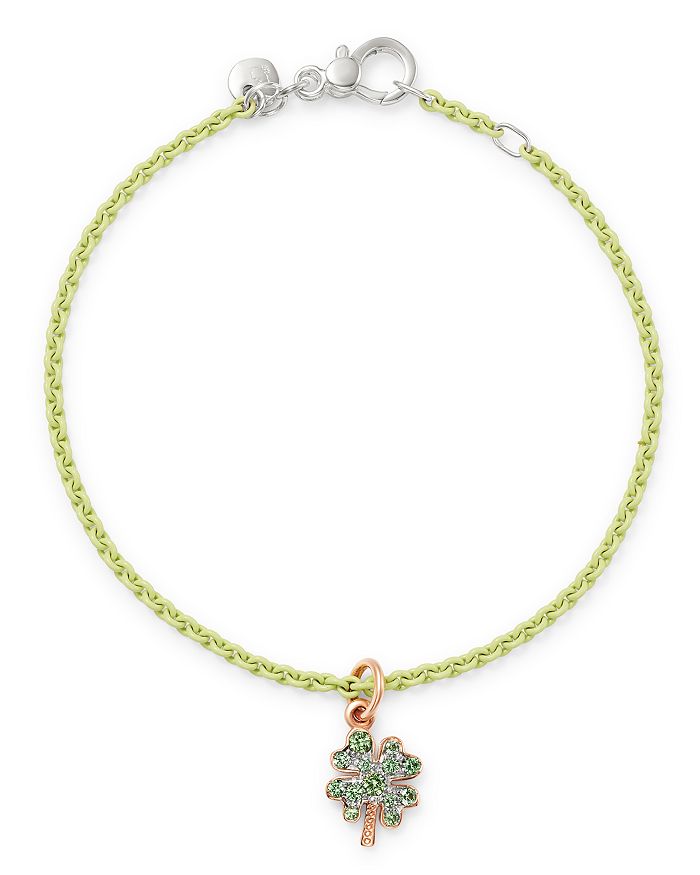Dodo Sterling Silver Four-leaf Clover Charm Tzavorite Pave Bangle Bracelet In Green/multi