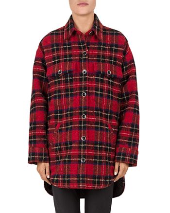 The Kooples Cherry Fuzzy Check Coat | Bloomingdale's