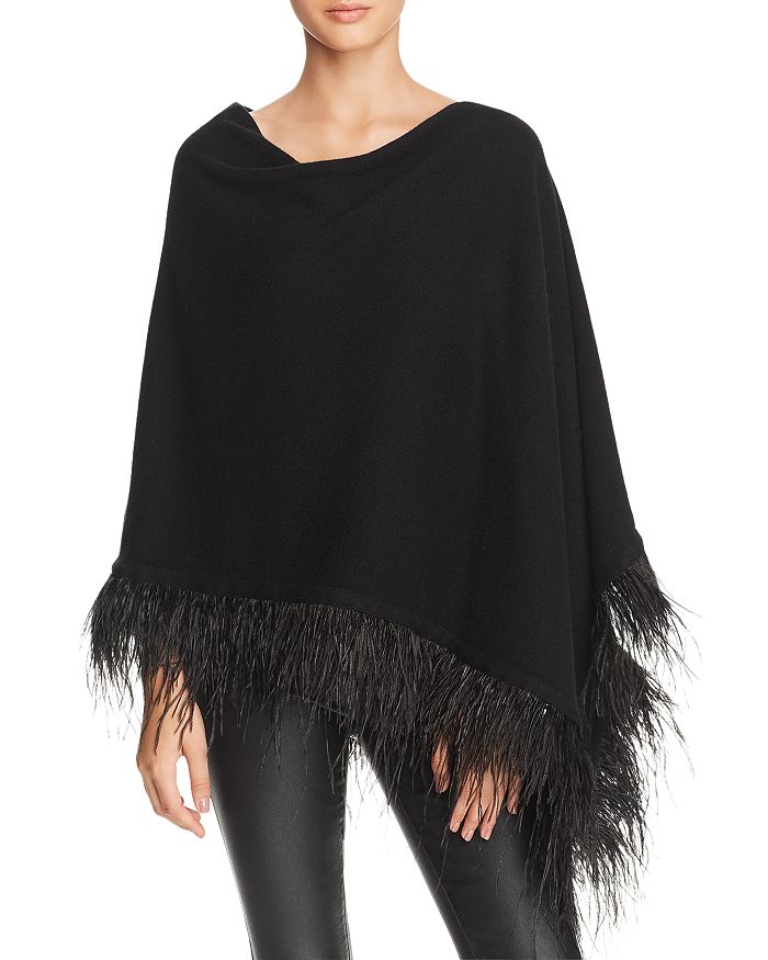 Minnie Rose Feather Trimmed Cashmere Ruana 100 Exclusive