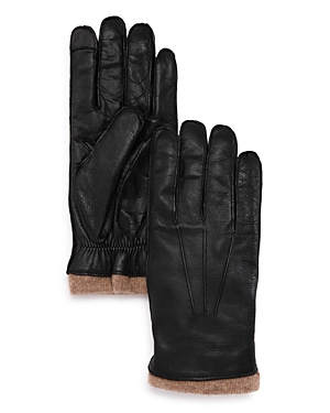 The Men's Store At Bloomingdale's Knit-cuff Leather Tech Gloves - 100% Exclusive In Black Oatmeal