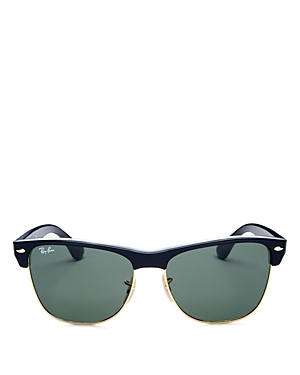 Shop Ray Ban Ray-ban Clubmaster Oversized Sunglasses, 57mm In Shiny Black/green Solid