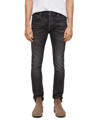ALLSAINTS Cigarette Damaged Skinny Fit Jeans in Washed Black