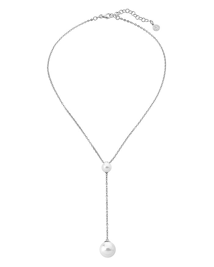 Majorica SIMULATED CULTURED PEARL LARIAT NECKLACE IN STERLING SILVER, 15