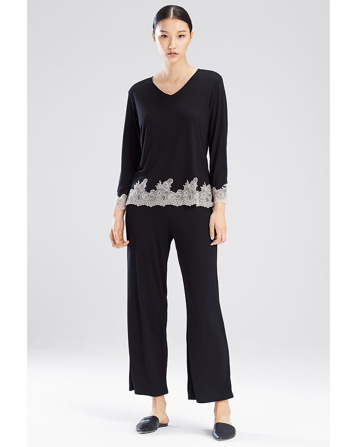 Shop Natori Luxe Shangri-la Pajama Set In Black