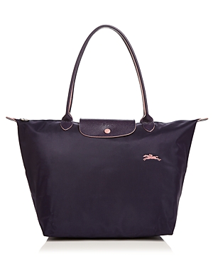 Longchamp Le Pliage Club Large Shoulder Tote In Bilberry/silver