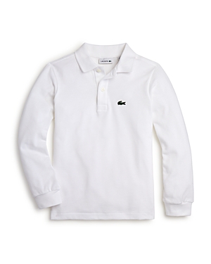 Shop Lacoste Boys' Classic Pique Long-sleeve Polo - Little Kid, Big Kid In White
