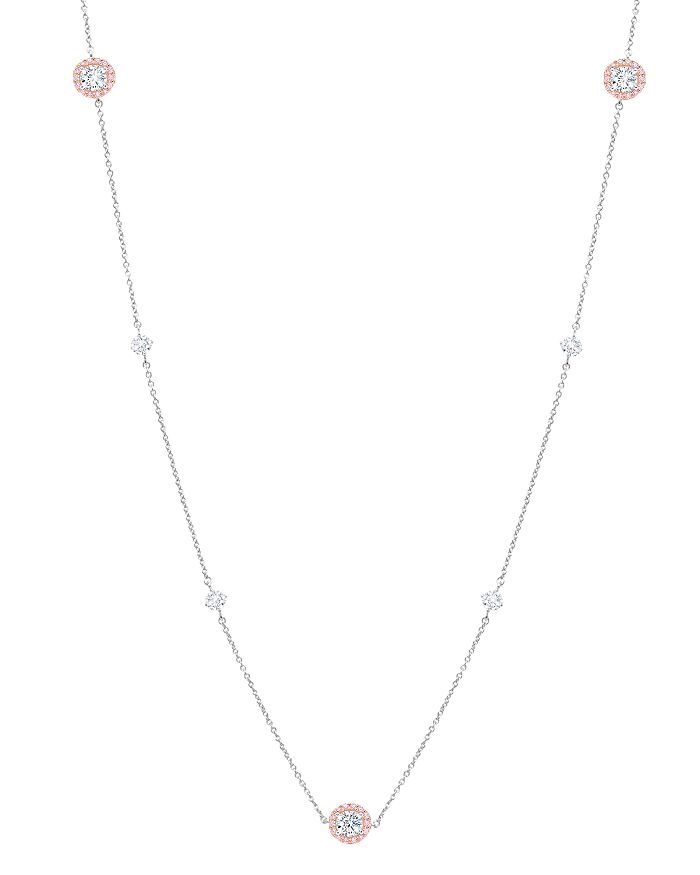 Crislu Fiore Station Necklace In Platinum-plated Sterling Silver Or 18k Rose Gold-plated Sterling Silver, 3 In Pink/silver