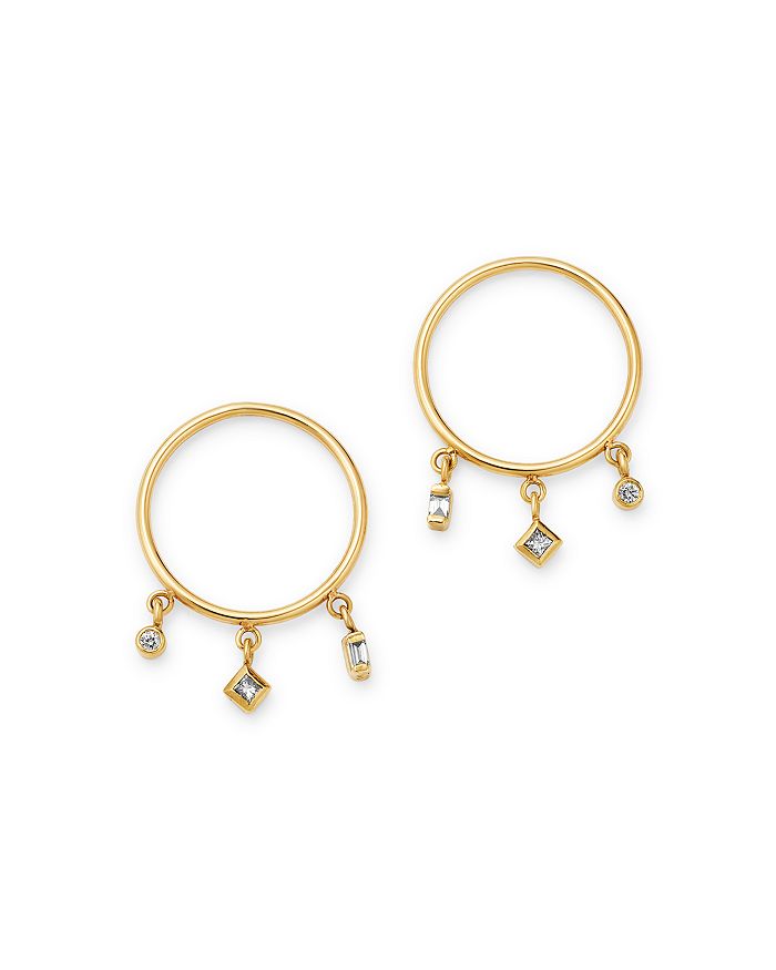 Zoë Chicco 14k Yellow Gold Diamond Charm Medium Circle Drop Earrings In White/gold