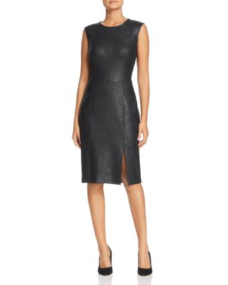 LEOTA Womens Stretch Textured Sleeveless Jewel Neck Below The Knee Sheath Dress
