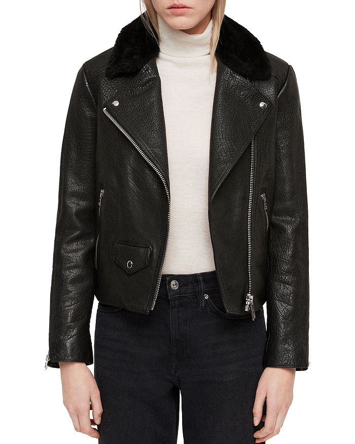 ALLSAINTS Pataya Lux Shearling-Collar Leather Biker Jacket ...