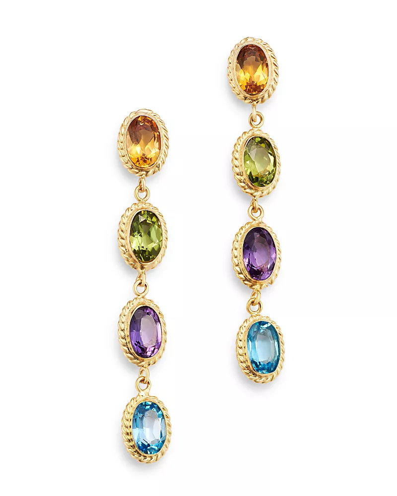 Bloomingdale's Fine Collection Multi-Gemstone Oval Bezel Set Drop Earrings in 14K Yellow Gold