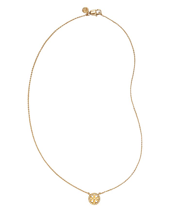 Shop Tory Burch Crystal Circle Logo Necklace, 16 In Gold