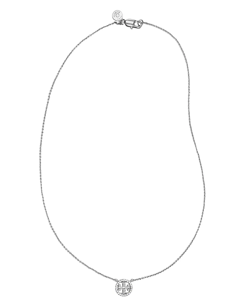 Tory Burch Crystal Circle Logo Necklace, 16