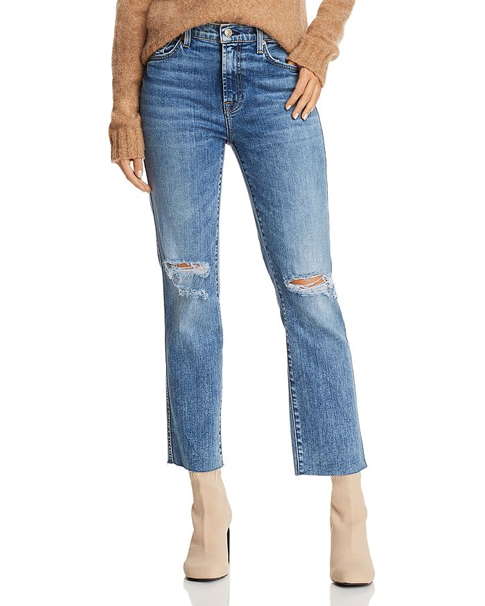 7 FOR ALL MANKIND EDIE DISTRESSED STRAIGHT JEANS IN PRETTY VINTAGE BLUE,AU8428179