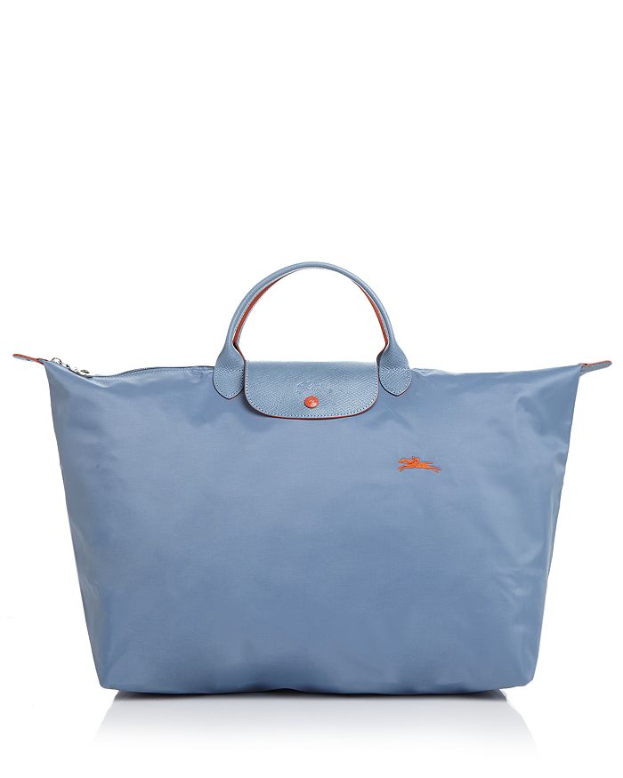 Longchamp Le Pliage Club Large Nylon Travel Bag In Blue Mist/silver