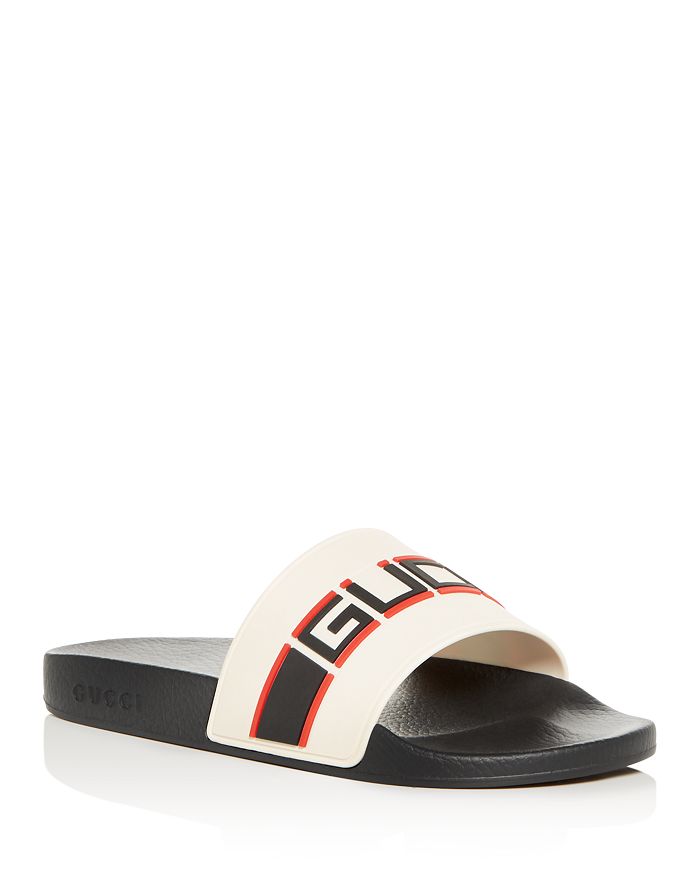 Gucci Men's Logo Stripe Slide Sandals | Bloomingdale's