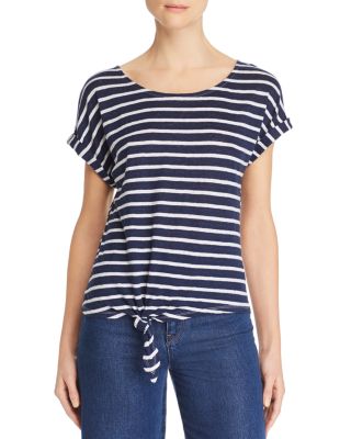 FRAME - Tie-Front Striped Linen Tee