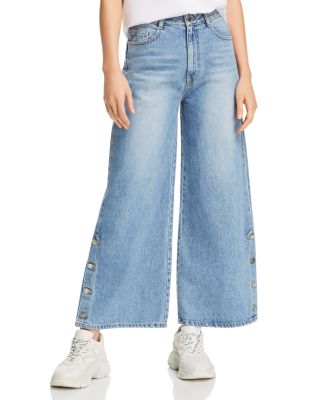 wide leg jeans with buttons on side