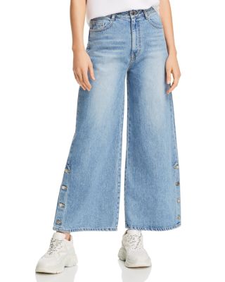 wide leg jeans with buttons on side