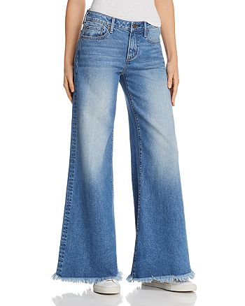 AQUA Frayed Wide-Leg Jeans in Medium Wash - 100% Exclusive | Bloomingdale's