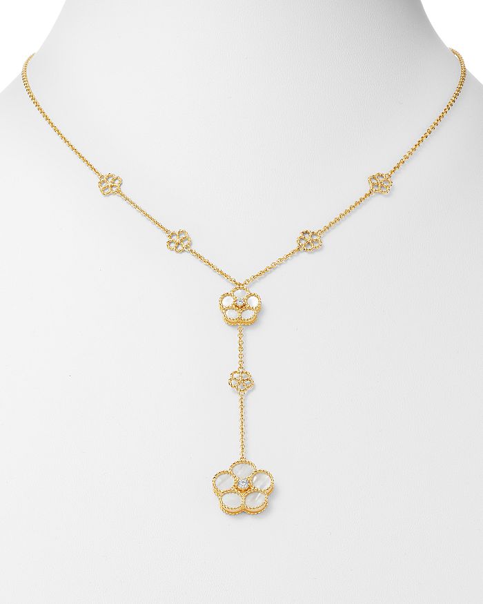 Shop Roberto Coin 18k Yellow Gold Daisy Mother-of-pearl & Diamond Y-necklace, 16 - 100% Exclusive In White/gold