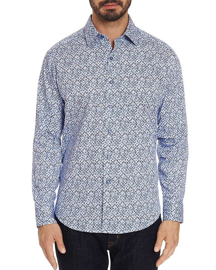 dressing gownRT GRAHAM CELADON ABSTRACT PRINTED CLASSIC FIT SHIRT,RS191068CF