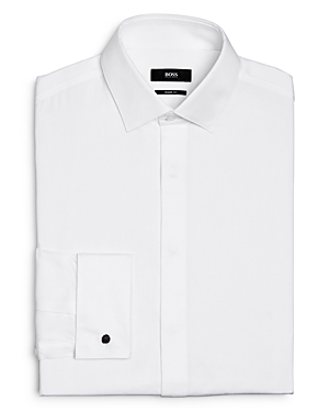 Shop Hugo Boss Myron Pincord Stripe Sharp Fit Tuxedo Shirt In Ivory