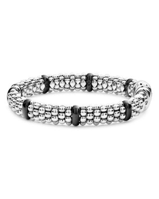 Sterling Silver Black Caviar Rope Bracelet with Diamonds & Black Ceramic
