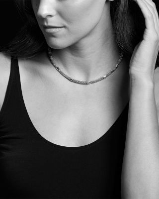 18K Yellow Gold & Sterling Silver High Bar Station Necklace, 16"