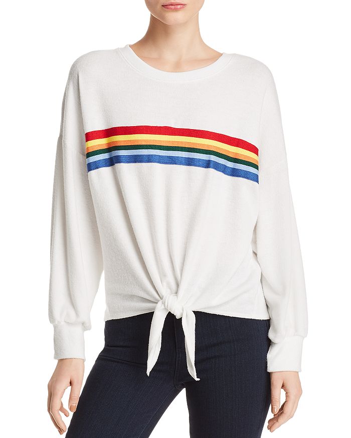 White sweatshirt with rainbow stripe on sale