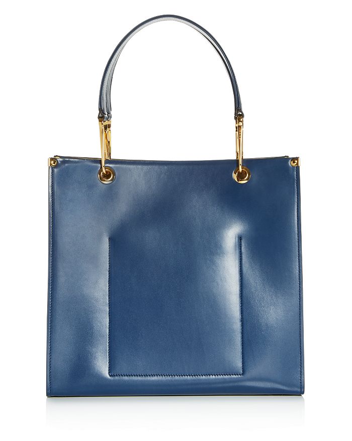 Marni East West Medium Leather Tote In Iris Blue/gold