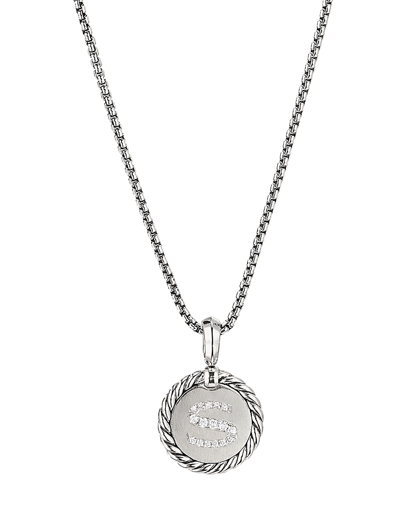David Yurman Sterling Silver Cable Collectibles Initial Charm Necklace with Diamonds, 18 · OS