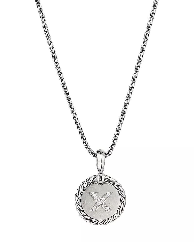 David Yurman Sterling Silver Cable Collectibles Initial Charm Necklace with Diamonds, 18