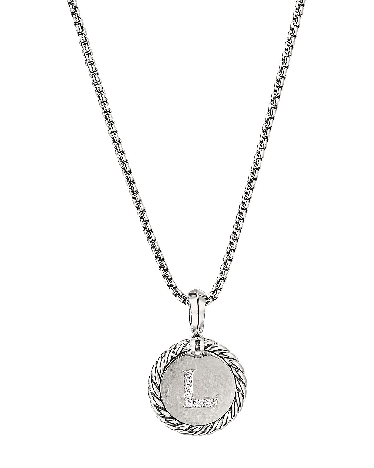 David Yurman Sterling Silver Cable Collectibles Initial Charm Necklace with Diamonds